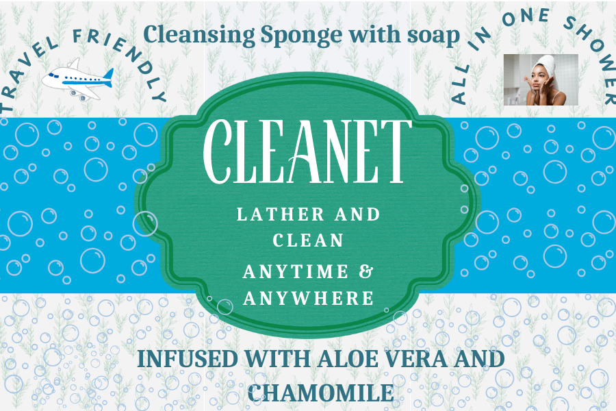 Cleanet Disposable No Rinse Bathing Sponge Infused with Chamomile and Aloe Vera - 10 Pack