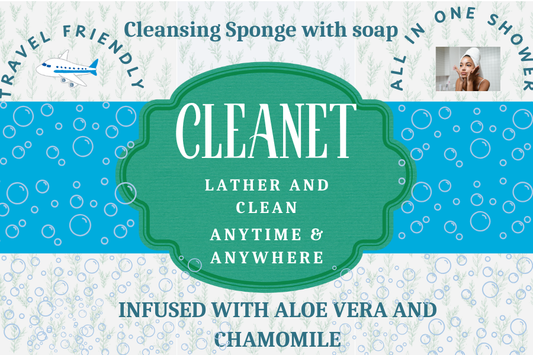 Cleanet Disposable No Rinse Bathing Sponge Infused with Chamomile and Aloe Vera - 10 Pack